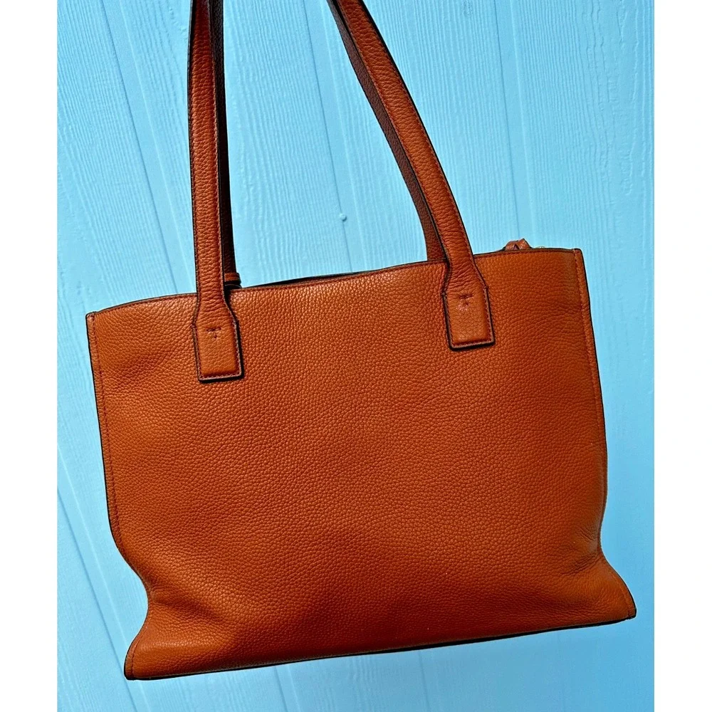 Tory Burch Thea Brown Leather Tote Tassels Purse Multi Pocket Shoulder Bag